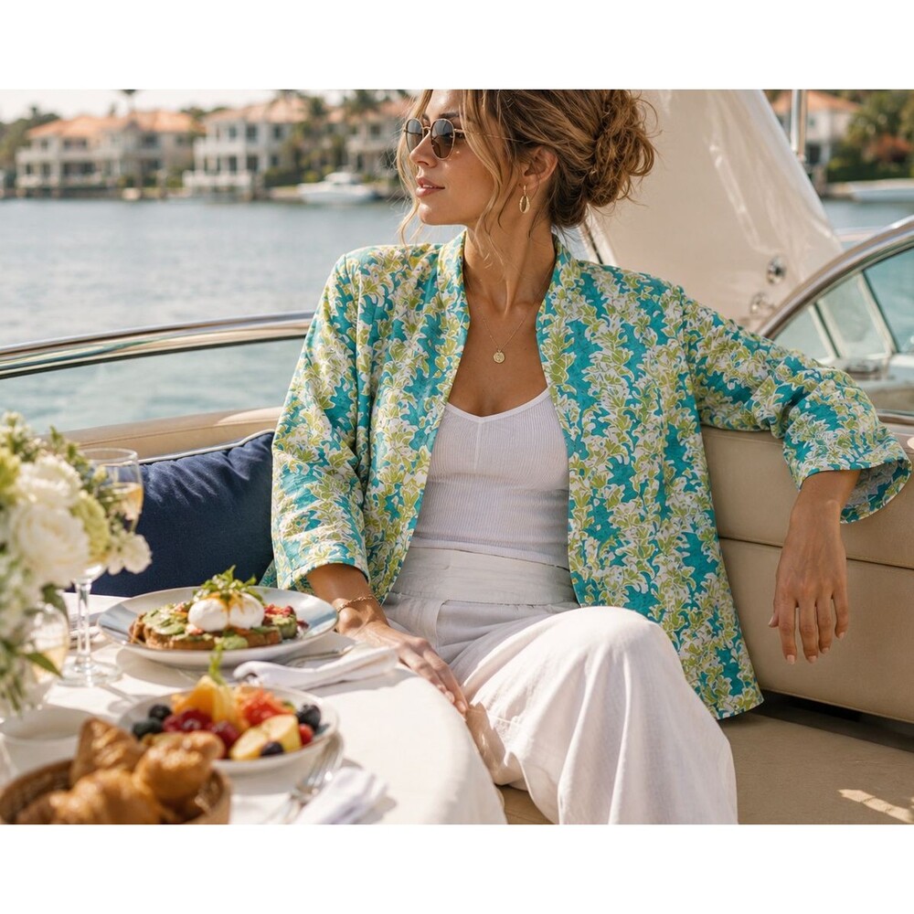 Vintage Pendleton Linen Blend Coastal Resort Jacket Botanical Print Women